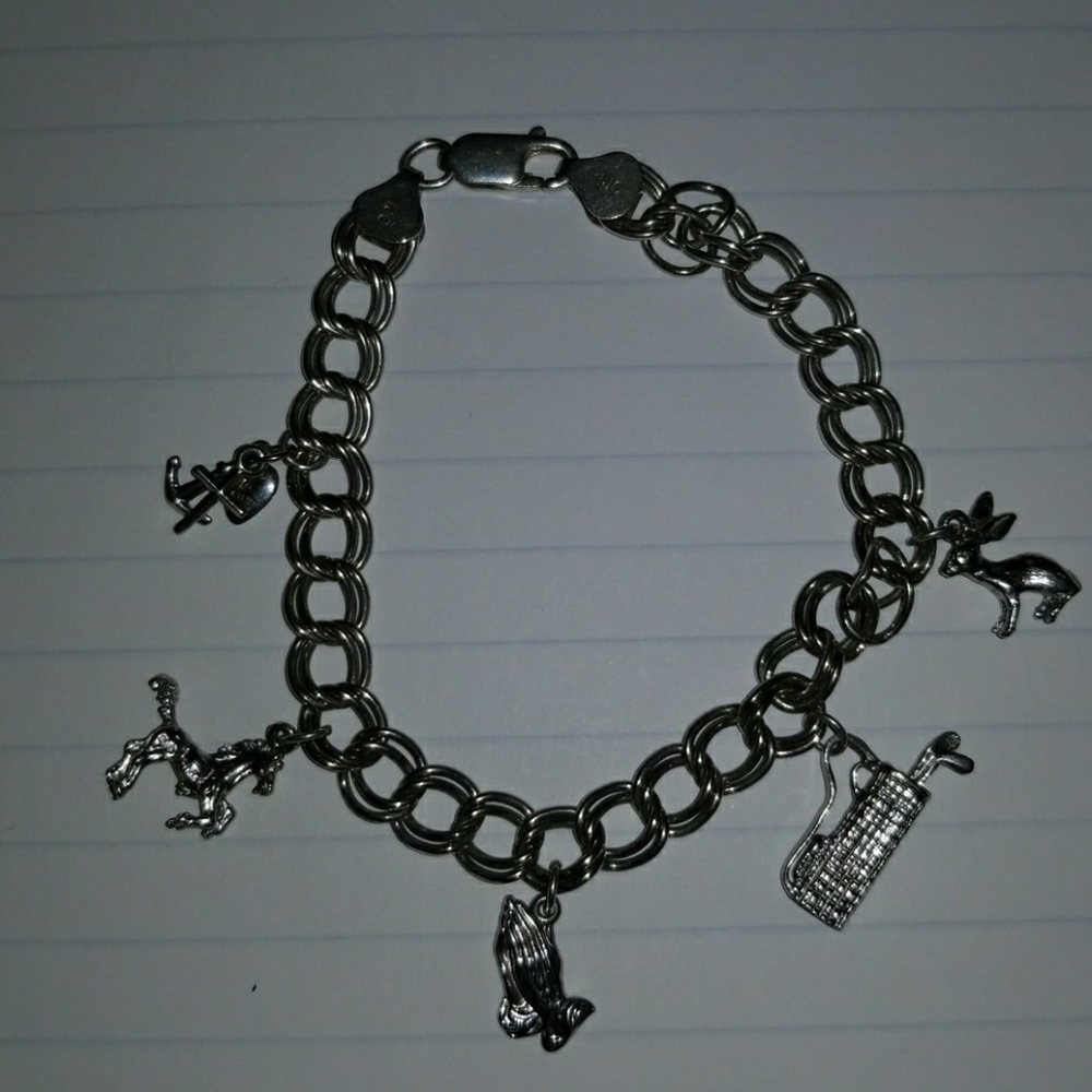 925 Sterling Silver Bracelet w/ 5 Charms